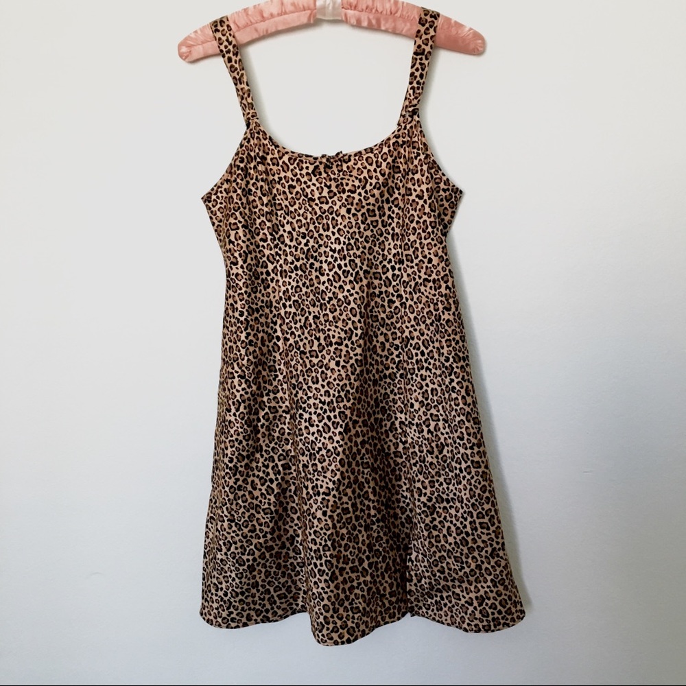 Vintage 1990s Satin Leopard Print Mini Dress